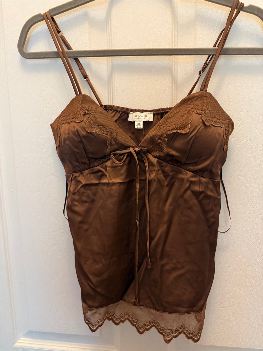 Kirious Los Angeles Brown Satin Lace-Trim Cami with built in bra